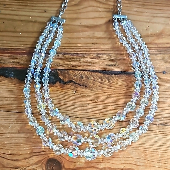 Vintage 3 Strand Clear AB Austrian Crystal Necklace - Picture 1 of 6